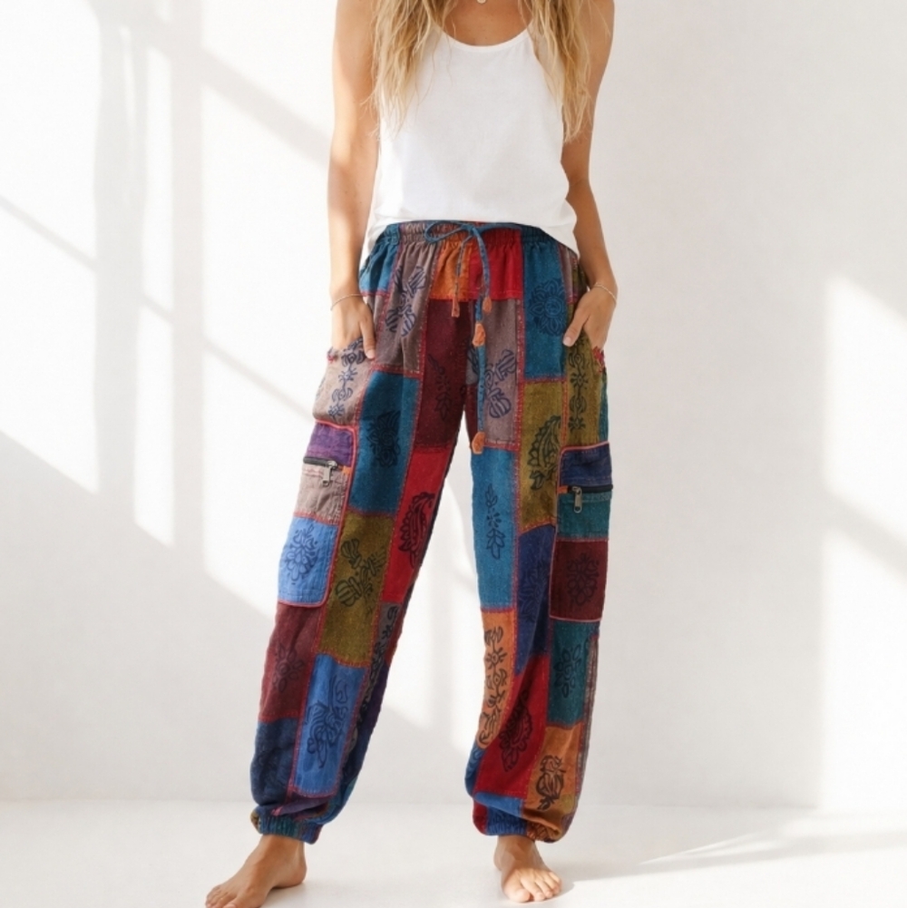 Patchwork Multicolor Cotton Hippi Boho Jogger Pants